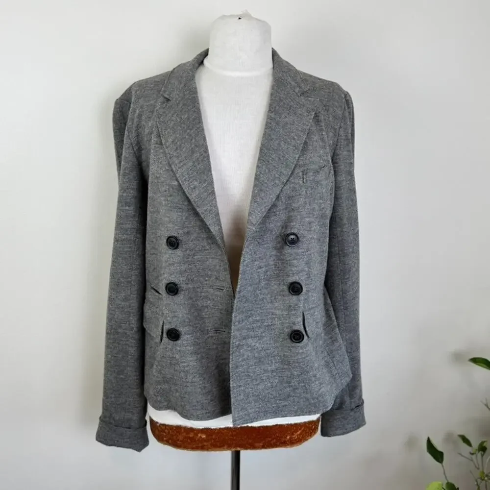 J.Crew Wool 10 Tall M L Benny Double Breasted Blazer Unstructured Gray Unlined - Picture 1 of 16